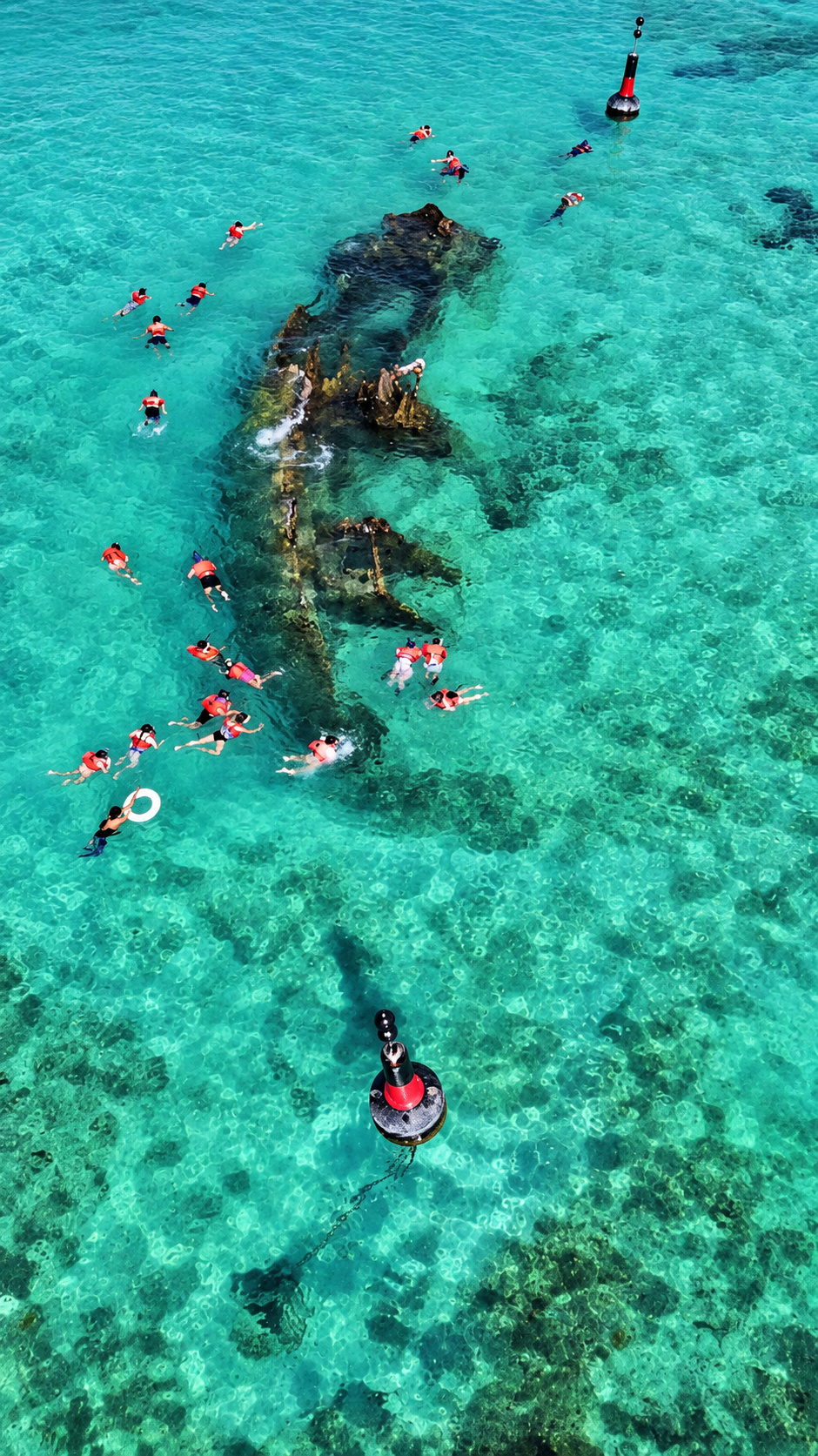 Real photograph of the shipwreck in the sea near Cancun